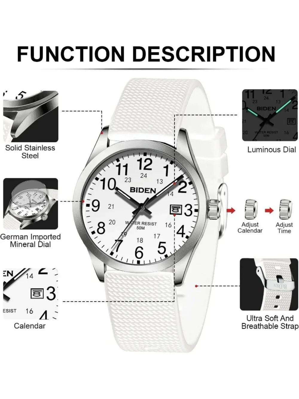 Men's White Analog Quartz Unisex Medical Professionals Waterproof Nurse Watch